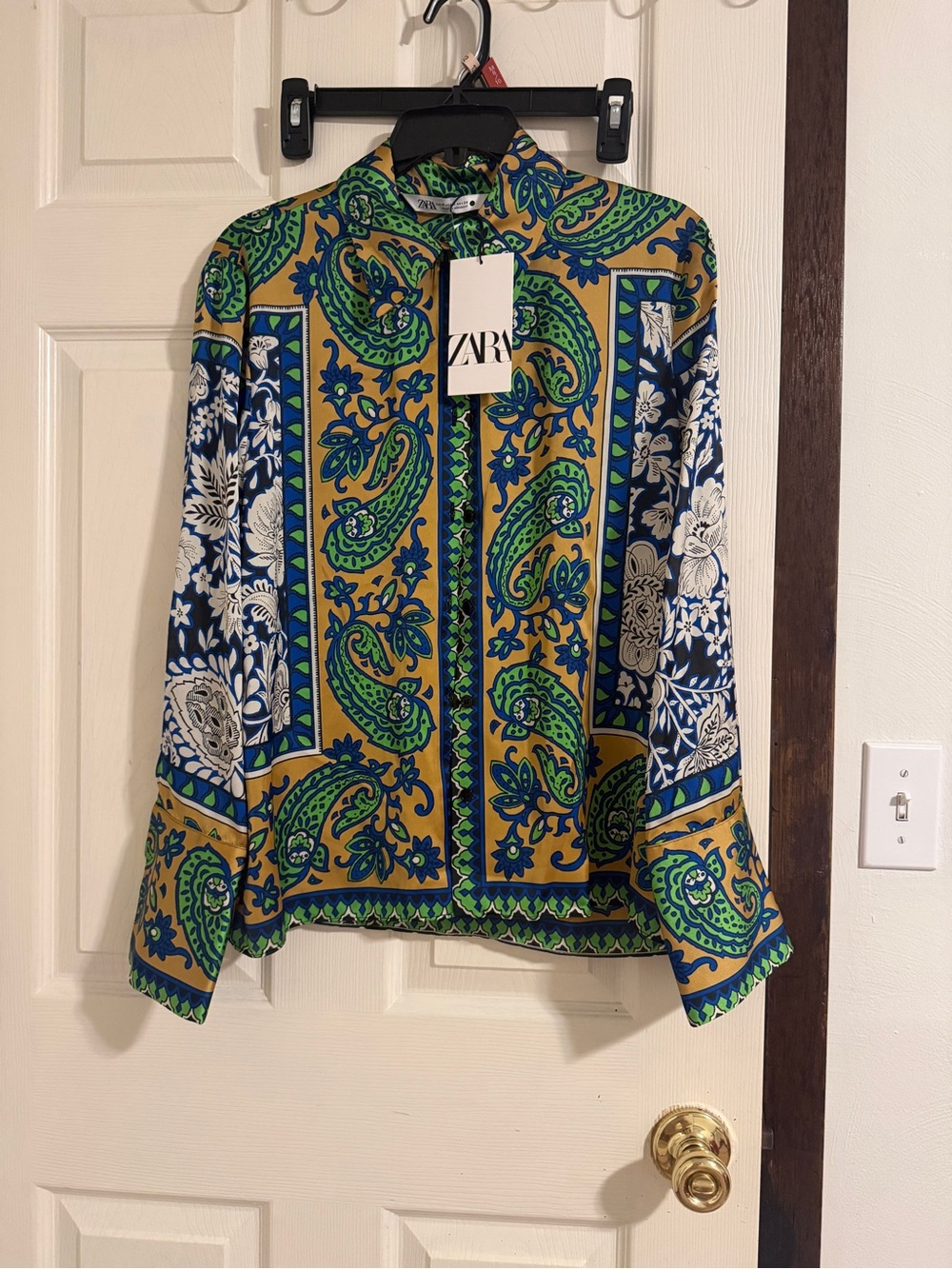 Zara Yellow Paisley Blouse with Green and Blue Accents - Picture 3 of 5